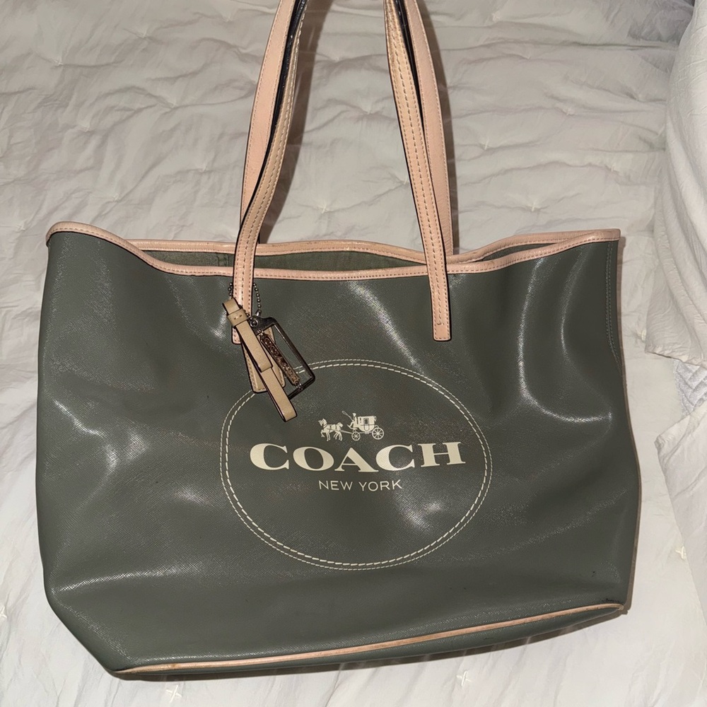 Coach Olive Green Tote with Tan Accents